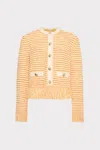 Milly Textured Fringe Trim Cardigan In Orange Yellow