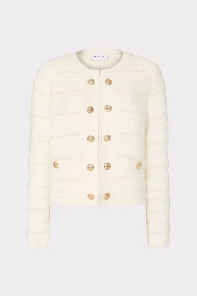 Milly Textured Knit Cardigan In Ecru