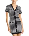 Milly Scallop Textured V Neck Knit Mini Dress In Black Multi In Black