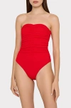 Milly Textured Ruched One-piece Swimsuit In Red