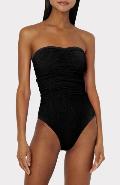 Milly Textured Ruched One-piece Swimsuit In Black