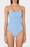 Milly Textured Ruched One-piece Swimsuit In Blue