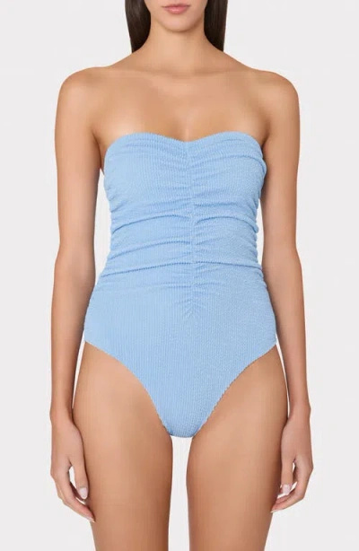 Milly Textured Ruched One-piece Swimsuit In Blue