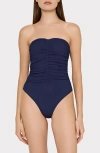 Milly Textured Ruched One-piece Swimsuit In Blue