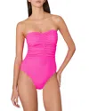 Milly Cabana Textured Ruched One Piece In Neon Pink