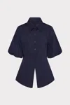 Milly Tie Back Poplin Button Down Shirt In Navy