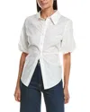 Milly Tie Back Poplin Button Down Shirt In White
