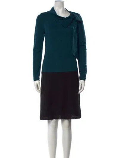 Pre-owned Milly Tie Neck Knee-length Dress In Green