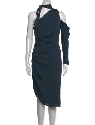 Pre-owned Milly Tie Neck Midi Length Dress In Blue