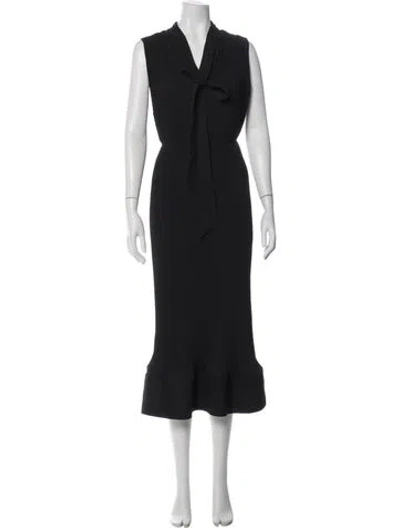 Pre-owned Milly Tie Neck Midi Length Dress W/ Tags In Black