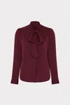 Milly Tie Neck Silk Long Sleeve Blouse In Brown