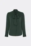 Milly Tie Neck Silk Long Sleeve Blouse In Green