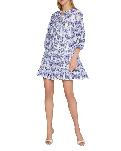Milly Tiered Butterfly Eyelet Mini Dress In White/blue