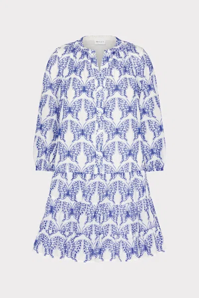 Milly Tiered Butterfly Eyelet Mini Dress In White/blue