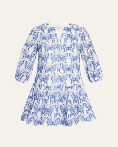 Milly Tiered Butterfly Eyelet Mini Dress In White/blue
