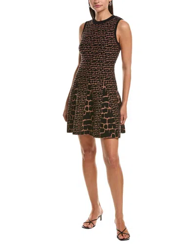 Milly Tile Wave Jacquard Knit Mini Flare Dress In Brown