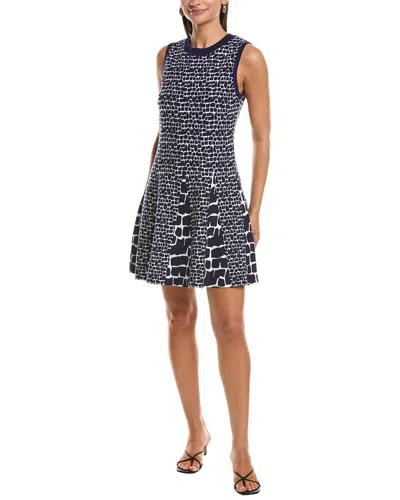 Milly Tile Wave Jacquard Knit Mini Flare Dress In Blue