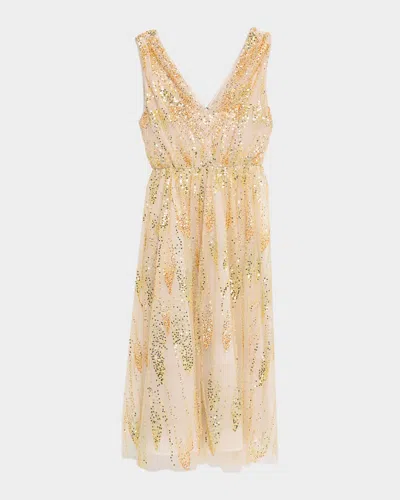 Milly Tinsley Bead & Sequin Tulle Midi Dress In Multi