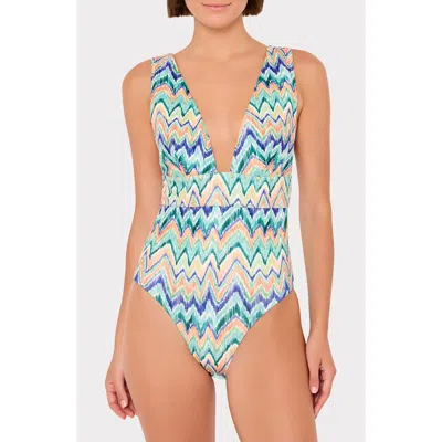 Milly Tropical Chevron Print One-piece Swimsuit In Multi