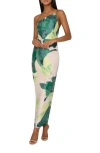 MILLY TROPICAL FOREST JACQUARD STRAPLESS MIDI DRESS