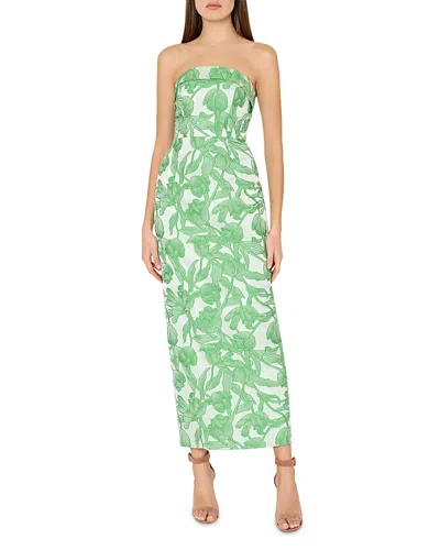 Milly Tulip Jacquard Strapless Dress In Green Multi