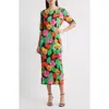 Milly Tulip Rosette Jersey Midi Dress In Multi