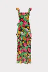 Milly Tulip Rosette Floral-print Ruffle Maxi Dress In Black