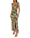 Milly Tulip Rosette Floral-print Ruffle Maxi Dress In Black Multi