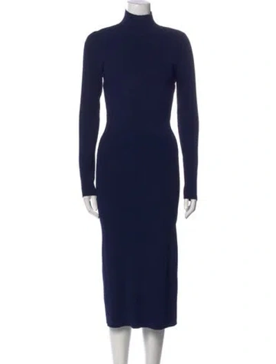Pre-owned Milly Turtleneck Midi Length Dress In Blue