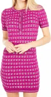 Milly Tweed Fitted Dress In Magenta In Pink