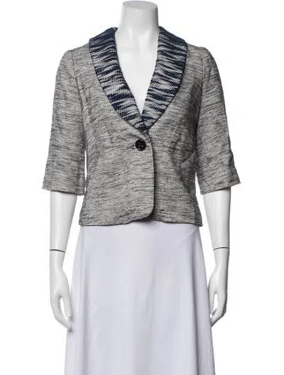 Pre-owned Milly Tweed Pattern Blazer In Blue/white