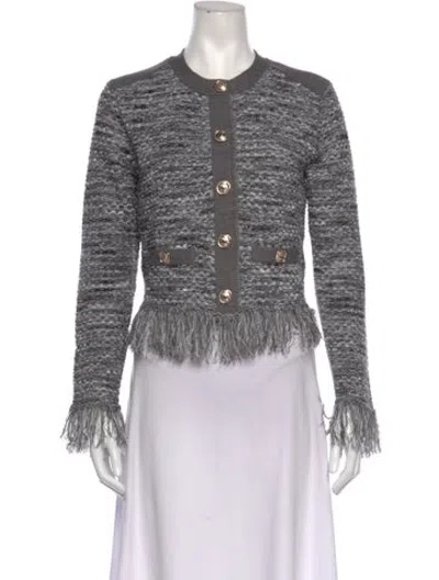 Pre-owned Milly Tweed Pattern Crew Neck Sweater In Grey