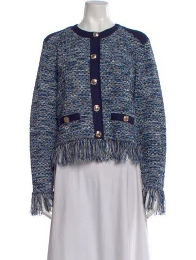 Pre-owned Milly Tweed Pattern Crew Neck Sweater W/ Tags In Blue