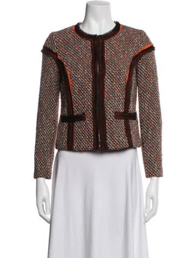 Pre-owned Milly Tweed Pattern Jacket In Black/orange