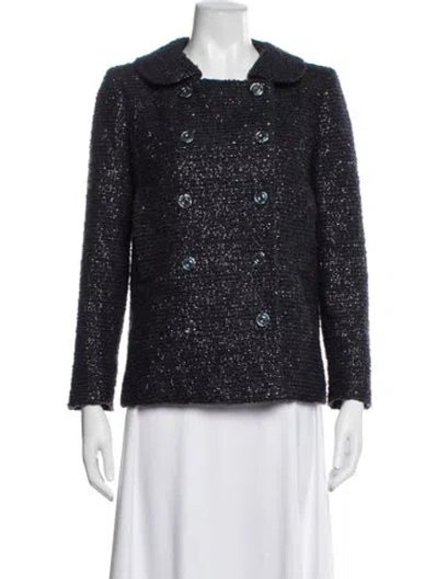 Pre-owned Milly Tweed Pattern Jacket In Blue