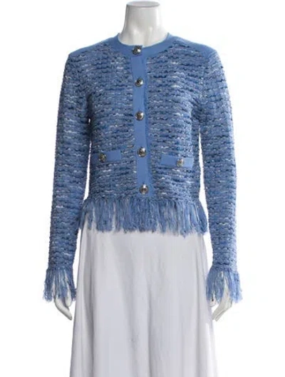 Pre-owned Milly Tweed Pattern Jacket In Blue