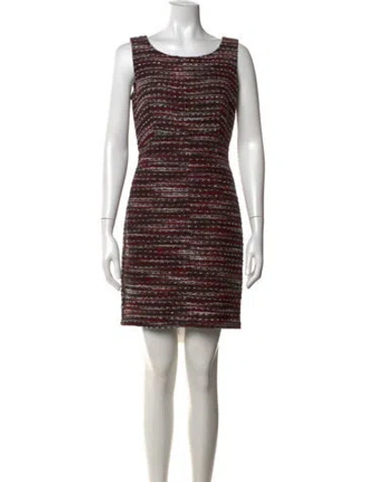 Pre-owned Milly Tweed Pattern Knee-length Dress In Black/red/white