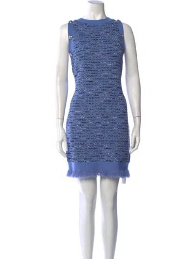 Pre-owned Milly Tweed Pattern Mini Dress In Blue