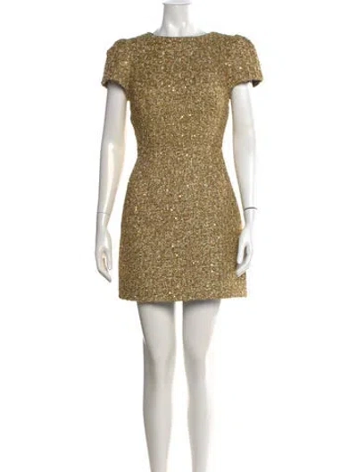 Pre-owned Milly Tweed Pattern Mini Dress In Gold/metallic