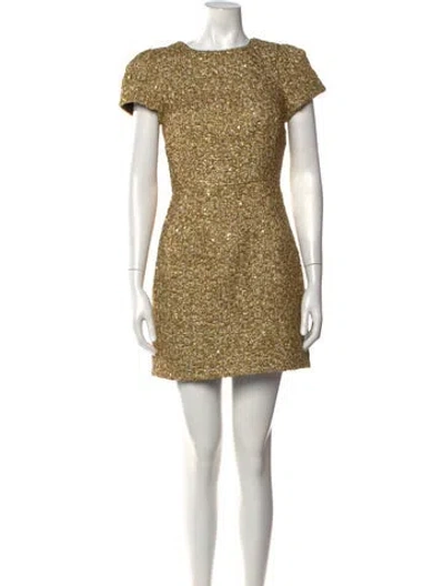 Pre-owned Milly Tweed Pattern Mini Dress In Gold/metallic