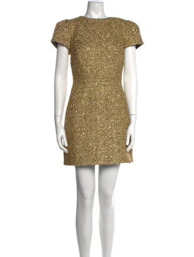 Pre-owned Milly Tweed Pattern Mini Dress W/ Tags In Gold/metallic
