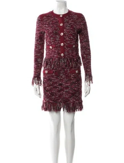 Pre-owned Milly Tweed Pattern Raw-edge Trim Skirt Suit In Red