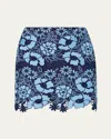 Milly Two-tone Floral Lace Mini Skirt In Blue