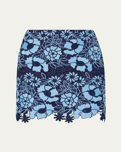 Milly Two-tone Floral Lace Mini Skirt In Blue/navy