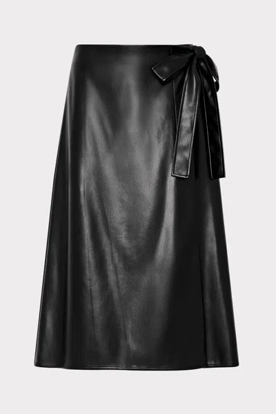 Milly Vegan Leather Bow Midi Skirt In Black