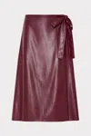 Milly Vegan Leather Bow Midi Skirt In Burgundy