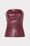 Milly Vegan Leather Strapless Sleeveless Top In Burgundy
