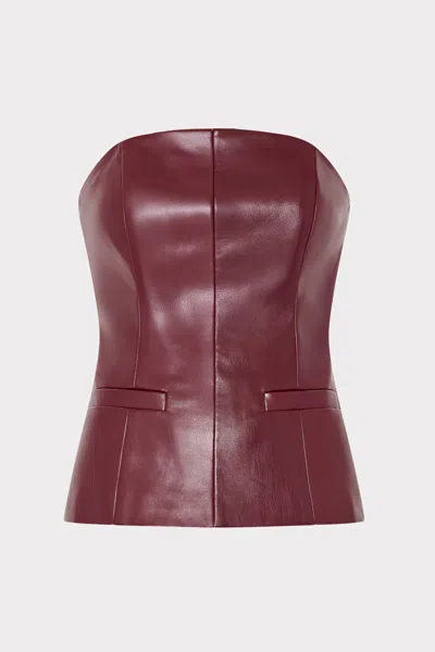 Milly Vegan Leather Strapless Sleeveless Top In Burgundy
