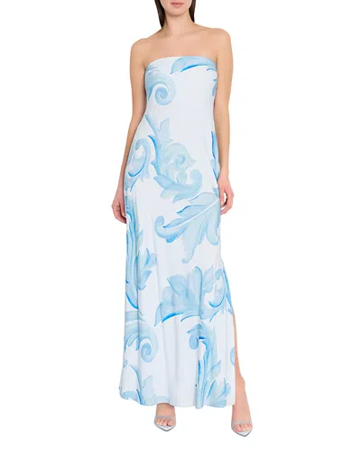 Milly Vera Satin Floral Maxi Dress In Blue