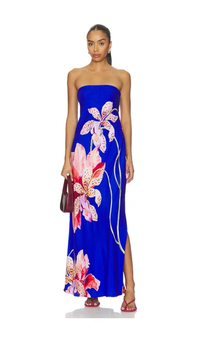 Milly Vera Satin Floral Maxi Dress In Blue
